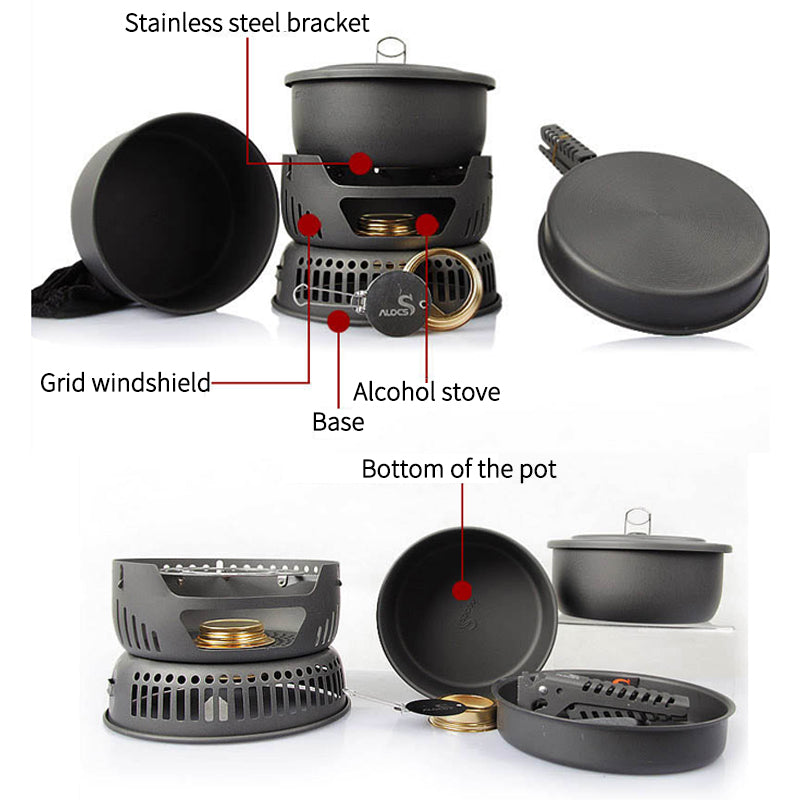 Alocs Camping Cookware with alcohol stove
